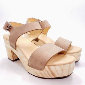 Nisolo Size 6 All Day Open Toe Clog Almond Tan Leather Wood Heel Platform Sandal